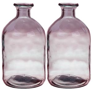 Bellatio Bloemenvaas - 2x - paars - transparant gerecycled glas - D11 x H21 cm -