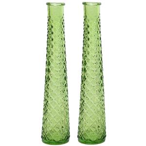 Decoris 2x vazen/bloemenvazen van gerecycled glas - D7 x H32 cm - lichtgroen -