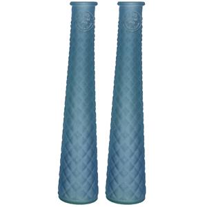 Decoris 2x stuks vazen/bloemenvazen gerecycled glas - D7 x H32 cm - mat blauw -
