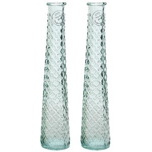 Decoris 2x stuks vazen/bloemenvazen gerecycled glas - D7 x H32 cm - transparant -