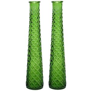 Decoris 2x stuks vazen/bloemenvazen van gerecycled glas - D7 x H32 cm - groen -