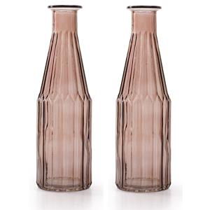 Jodeco  bloemenvaas Marseille - 2x - fles model - glas - roze - H25 x D7 cm -