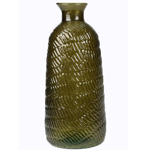 H&S Collection Bloemenvaas Livorno - Gerecycled glas - donkergroen transparant - D13 x H31 cm -
