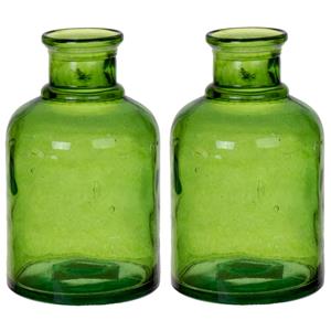 Bellatio Bloemenvaas - 2x - groen - transparant gerecycled glas - D12 x H20 cm -