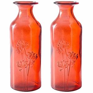 Set van 2x stuks rode fles vazen 7 x 19 cm glas -