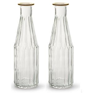 Jodeco  bloemenvaas Marseille - 2x - fles model - glas - transparant/goud - H25 x D7 cm -