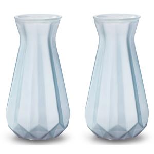 Jodeco 2x Stuks Bloemenvazen - licht blauw/transparant glas - H18 x D11.5 cm -