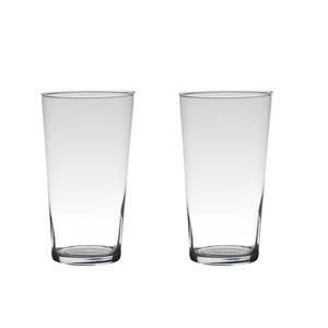 Set van 2x stuks transparante home-basics conische vaas/vazen van glas 25 x 14 cm -