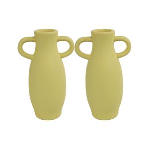 Countryfield 2x Stuks Decoratie Amphora kruik of vaas - geel terracotta - D12 x H20 cm -