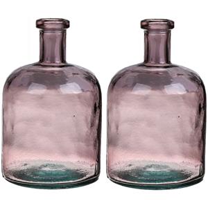 Bellatio Bloemenvaas - 2x - roze - transparant gerecycled glas - D15 x H24 cm -