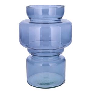 Bellatio Bloemenvaas - blauw - transparant gerecycled glas - D17 x H25 cm -