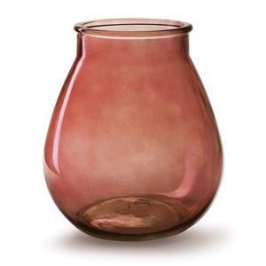 Jodeco Bloemenvaas druppel vorm type - rood/transparant glas - H22 x D20 cm -