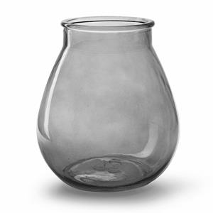 Jodeco Bloemenvaas druppel vorm type - smoke grijs/transparant glas - H22 x D20 cm -
