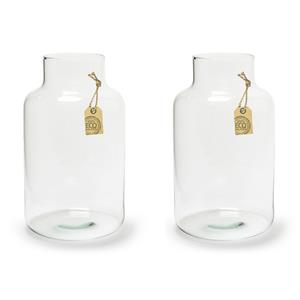 2x stuks transparante Eco melkbus vaas/vazen van glas 25 x 14.5 cm -