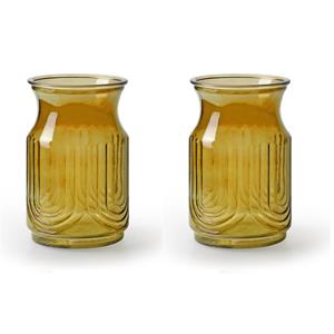 Jodeco 2x Stuks Bloemenvazen - amber geel/transparant glas - H20 x D12.5 cm -