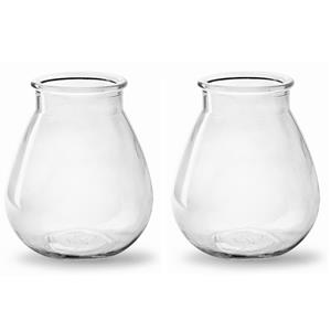 Jodeco 2x Stuks Bloemenvazen druppel vorm type - helder/transparant glas - H17 x D14 cm -