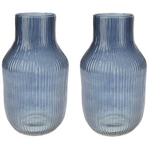 Excellent Houseware Set van 2x  glazen vaas / bloemen vazen - blauw - 12 x 23 cm -