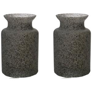 Trendoz Bloemenvaas Dubai - 2x - grijs graniet - glas - D14 x H20 cm -