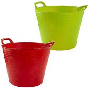 Forte Plastics Voordeelset van 2x stuks kunststof flexibele emmers/wasmanden/kuipen 25 liter in het rood/groen -