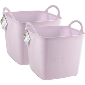 PlasticForte Kuip/emmer/wasmand - 2x - flexibel - roze - 27 liter - vierkant - kunststof -