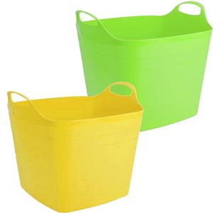 HI Voordeelset van 2x stuks kunststof flexibele emmers/wasmanden/kuipen liter in het groen/geel -