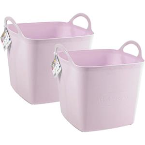 PlasticForte Kuip/emmer/wasmand - 2x - flexibel - roze - 43 liter - vierkant - kunststof -