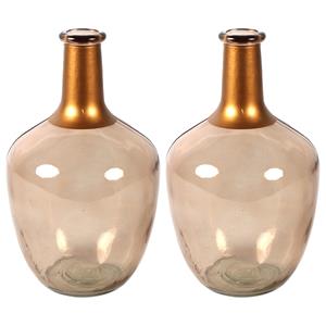 Countryfield Bloemenvaas Firm Big Bottle - 2x - beige transparant/koper - glas - D15 x H25 cm -