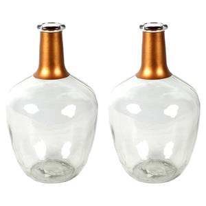 Countryfield Bloemenvaas Firm Big Bottle - 2x - helder transparant/koper - glas - D15 x H25 cm -