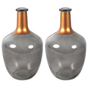 Countryfield Bloemenvaas Firm Big Bottle - 2x - transparant grijs/koper - glas - D15 x H25 cm -