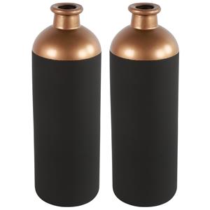 Countryfield Bloemen/deco vaas - 2x - zwart/koper - glas - luxe fles vorm - D11 x H33 cm -