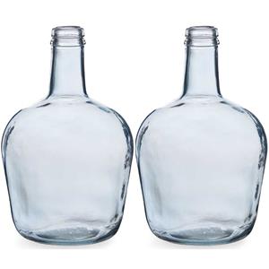 Giftdecor Bloemenvazen 2x stuks - flessen model - glas - blauw transparant - 19 x 31 cm -