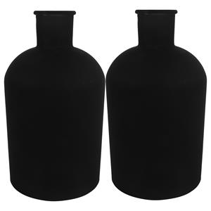 Countryfield 2x Stuks  Vaas - mat zwart - glas - Apotheker fles vorm - D14 x H27 cm -