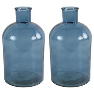 Countryfield 2x Stuks  Vaas - zeeblauw glas - Apotheker fles - D14 x H27 cm -