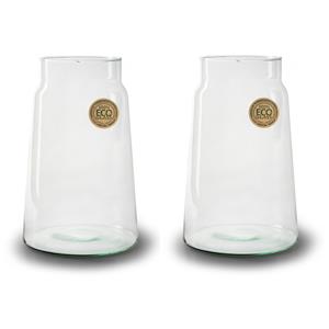 Jodeco Set van 2x stuks bloemenvazen - Eco glas transparant - H30 x D19 cm -