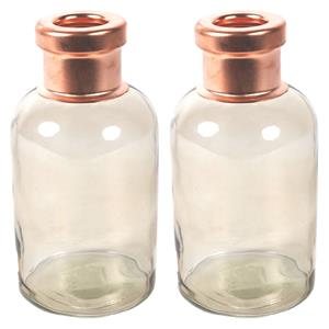Countryfield Bloemenvaas Firm Bottle - 2x - transparant beige/koper - glas - D10 x H21 cm -