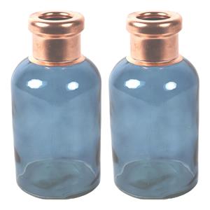 Countryfield Bloemenvaas Firm Bottle - 2x - transparant blauw/koper - glas - D10 x H21 cm -