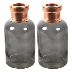Countryfield Bloemenvaas Firm Bottle - 2x - transparant grijs/koper - glas - D10 x H21 cm -