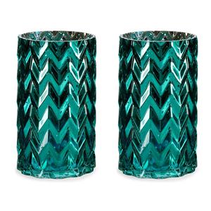 Giftdecor Bloemenvazen 2x stuks - luxe decoratie glas - turquoise blauw - 11 x 20 cm -