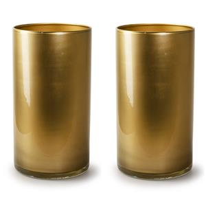 Jodeco 2x Stuks Bloemenvazen - cilinder model glas - metallic goud - H30 x D15 cm -