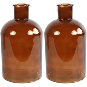 Countryfield 2x stuks  Vaas - bruin - glas - apotheker fles vorm - D14 x H27 cm -