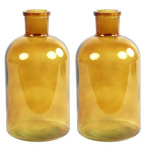 Countryfield 2x Stuks  Vaas - goudgeel - glas - apotheker fles vorm - D14 x H27 cm -