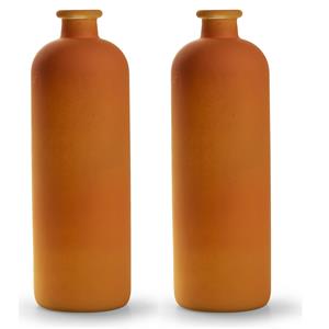 Jodeco  bloemenvaas Avignon - 2x - Fles model - glas - mat oranje - H33 x D11 cm -