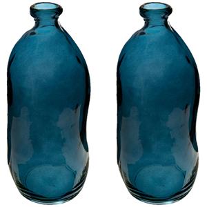 Atmosphera Bloemenvaas - 2x - Organische fles vorm - blauw transparant - glas - H36 x D15 cm -