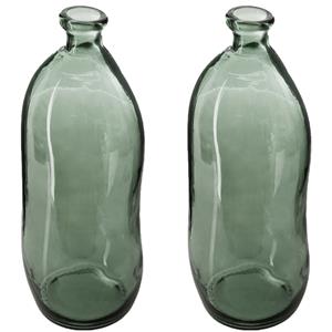 Atmosphera Bloemenvaas - 2x - Organische fles vorm - groen transparant - glas - H36 x D15 cm -