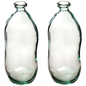 Atmosphera Bloemenvaas - 2x - Organische fles vorm - helder transparant - glas - H36 x D15 cm -