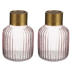Giftdecor Bloemenvazen 2x stuks - luxe decoratie glas - roze/goud - 12 x 18 cm -