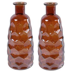Countryfield Art Deco bloemenvaas - 2x - cognac bruin transparant - glas - D12 x H30 cm -