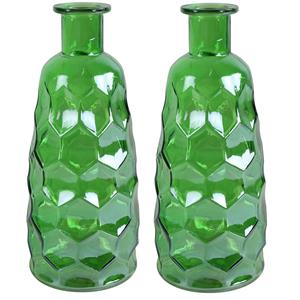 Countryfield Art Deco bloemenvaas - 2x - groen transparant - glas - D12 x H30 cm -
