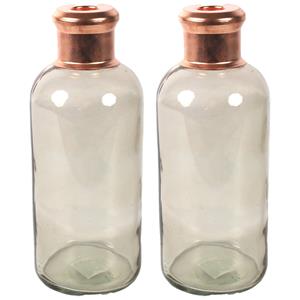 Countryfield Bloemenvaas Firm Bottle - 2x - transparant beige/koper - glas - D11 x H27 cm -