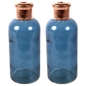 Countryfield Bloemenvaas Firm Bottle - 2x - transparant blauw/koper - glas - D11 x H27 cm -